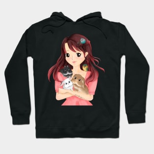 Girl with her pets _ Bunniesmee Hoodie